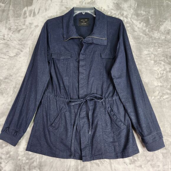Love Tree Jackets & Blazers - Love Tree Womens Linen Blend Utility Jacket S Blue Denim Zip Button Cargo Coat